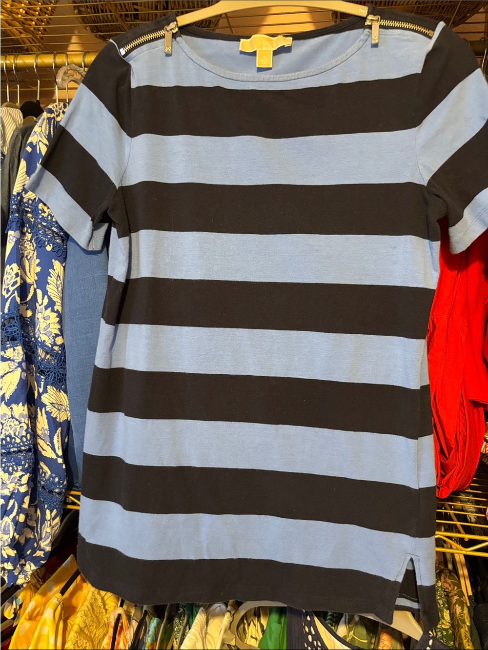 Classic Striped Short-Sleeve Shirt - Navy & Light Blue